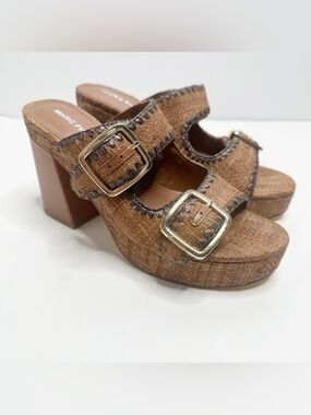 Marc Fisher Dalen Brown Raffia Platform Block Heel Sandals Size 7.5